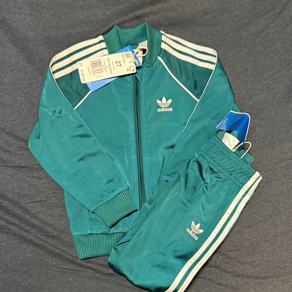 adidas Teal Kids Track Jacket and Pants Set with White Stripes